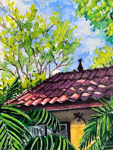 Jungle Hut | Double-Sided Painting (2-in-1) 제목이 "Jungle Hut | Double…"인 미술작품 Julie Wintertale로, 원작, 수채화