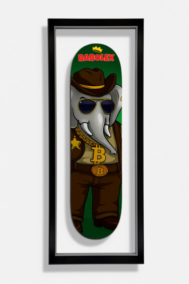 Sculptuur getiteld "Skate  babolex Cowb…" door Vincent Faudemer, Origineel Kunstwerk, Hout Gemonteerd op Frame voor houten b…