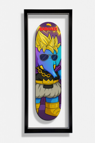 Sculptuur getiteld "Skate babolex Majin…" door Vincent Faudemer, Origineel Kunstwerk, Hout Gemonteerd op Frame voor houten b…