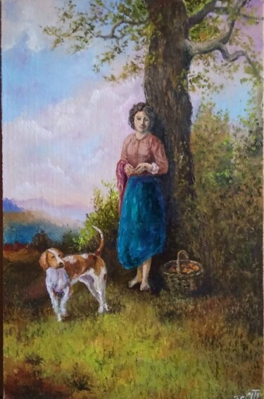 Schilderij getiteld "Painting "Girl with…" door Sergiy Tsymbalov, Origineel Kunstwerk, Olie