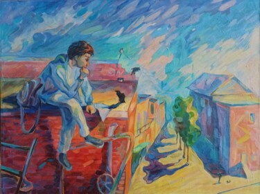 "Boy on the roof" başlıklı Tablo Shaliko Saghatelyan tarafından, Orijinal sanat, Petrol Ahşap panel üzerine monte edilmiş