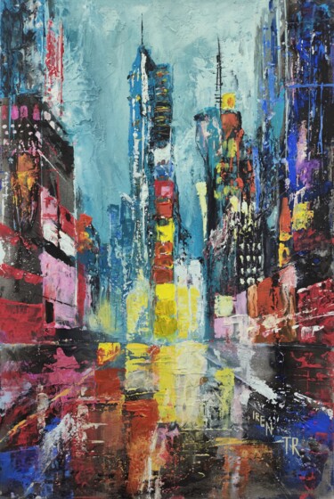 Pop Art Cityscape –Acrylic Painting of Times Square at Night 绘画 标题为“Pop Art Cityscape –…” 由Iren Troi, 原创艺术品, 丙烯 安装在木质担架架上