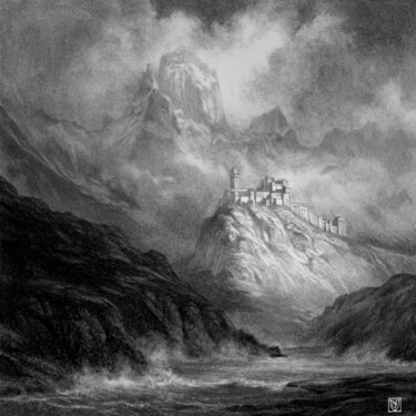 The Castle Desenho intitulada "The Castle" por Christophe Vacher, Obras de arte originais, Carvão