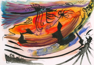 Cosmic Tigress's mixed feelings VI - quality print "Cosmic Tigress's mi…" başlıklı Baskıresim Lya Helia tarafından, Orijinal sanat, Suluboya