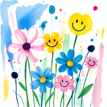 Fairy Petals & Happy Faces Printmaking titled "Fairy Petals & Happ…" by Ivy Blue, Original Artwork, Digital Print