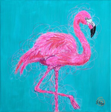 绘画 标题为“Flamand rose” 由Axelle Biltgen, 原创艺术品, 丙烯 安装在木质担架架上