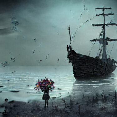 数字艺术 标题为“Dark ship in the sea” 由Meahau, 原创艺术品, AI生成的图像