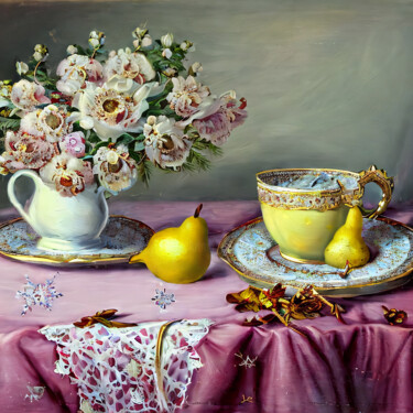 Arte digitale intitolato "Teatime and pears" da Meahau, Opera d'arte originale, Immagine generata dall'IA