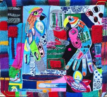 제목이 "Two parrots discuss…"인 섬유 예술 Vida Đuran로, 원작, 패브릭