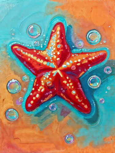 数字艺术 标题为“Red Starfish” 由Luda Rakhmanov, 原创艺术品, AI生成的图像
