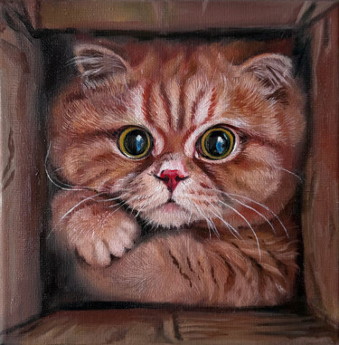Painting titled "Ginger Kitten Whims…" by Shilo Julia, Original Artwork, Oil Mounted on Wood Stretcher frame