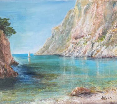 Ζωγραφική με τίτλο "la Calanque" από Julia Colletto, Αυθεντικά έργα τέχνης, Ακρυλικό Τοποθετήθηκε στο Ξύλινο φορείο σκελετό