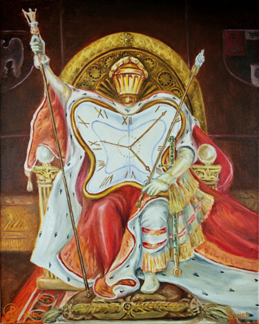 Schilderij getiteld "Almighty Time" door Konstantin Rudnev, Origineel Kunstwerk, Olie Gemonteerd op Frame voor houten branca…