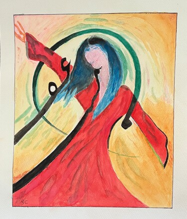 Painting titled "Women with red drees" by Siyavash Chegeni, Original Artwork, Watercolor