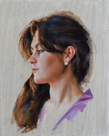 绘画 标题为“Portrait study of E…” 由Romain Eugène, 原创艺术品, 油 安装在木板上