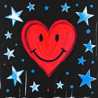 Hearts in Orbit Schilderij getiteld "Hearts in Orbit" door Ivy Blue, Origineel Kunstwerk, Digitale afdruk