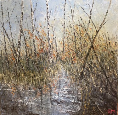 Painting titled "Herbst am Wtznitzer…" by Günther Mika, Original Artwork, Oil Mounted on Wood Stretcher frame