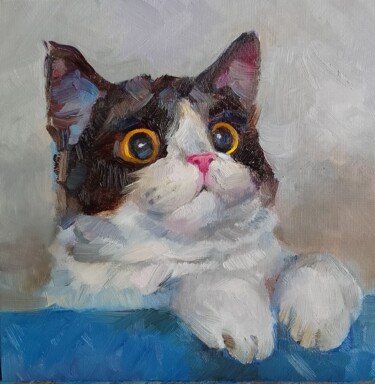 Schilderij getiteld "Black and white kit…" door Svetlana Semiletova, Origineel Kunstwerk, Olie