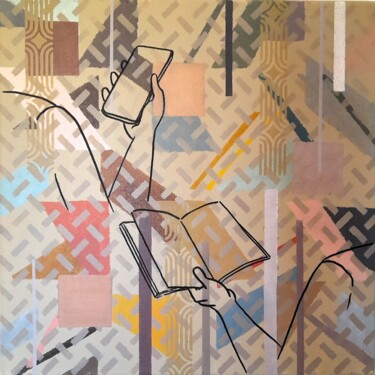 Painting titled "read and reread" by Stéphanie Pocho, Original Artwork, Acrylic Mounted on Wood Stretcher frame