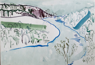 Pintura intitulada "river Neman" por Pavel Minchenia, Obras de arte originais, Aquarela