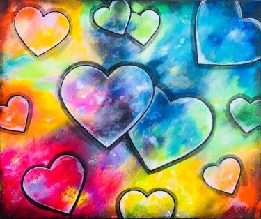 Pintura intitulada "Coeurs joyeux dans…" por Valérie Schuler, Obras de arte originais, Acrílico Montado em Armação em madeira