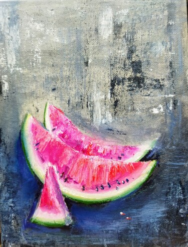 绘画 标题为“Bright watermelon” 由Nadegda Karotkikh, 原创艺术品, 丙烯 安装在纸板上