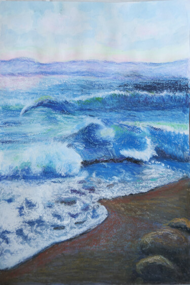 Lake Baikal Marine Scene, Oil Pastel Peinture intitulée "Lake Baikal Marine…" par Olya Moose, Œuvre d'art originale, Pastel