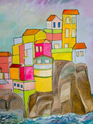 Pittura intitolato "Cinque Terre, Italy" da Shmuel Slama, Opera d'arte originale, Olio
