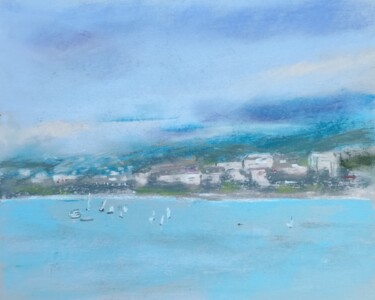 Azure sea, view of the city, 24х19 Disegno intitolato "Azure sea, view of…" da Sveta Uvarova, Opera d'arte originale, Pastello