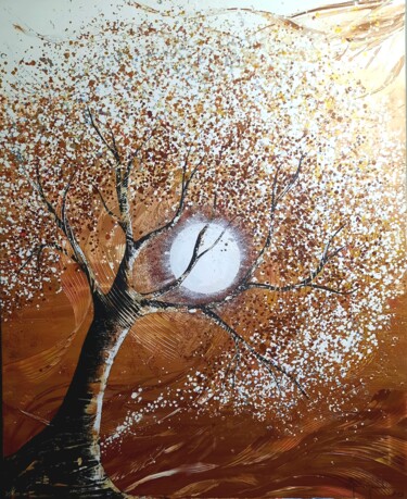 Painting titled "L'arbre chocolat" by Marie-Christine Maudet, Original Artwork, Acrylic Mounted on Wood Stretcher frame