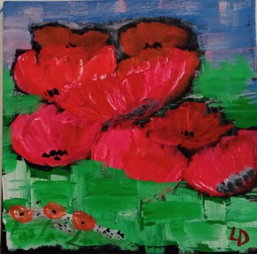 绘画 标题为“Poppies at dawn” 由Larisa Leontjeva, 原创艺术品, 丙烯 安装在纸板上