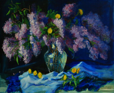 Картина под названием "Lilac" - Olga Sunchali, Подлинное произведение искусства, Масло Установлен на Деревянная рама для нос…