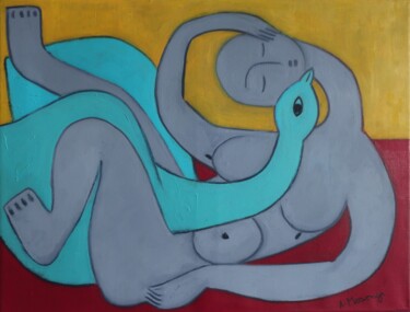 「CHANSON D'AMOUR」というタイトルの絵画 Adele Mosonyiによって, オリジナルのアートワーク, オイル ウッドストレッチャーフレームにマウント