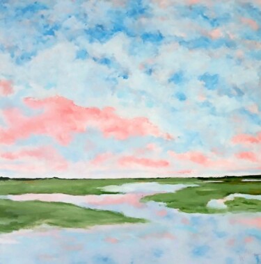 Schilderij getiteld "crépuscule en Brenne" door William Fautré, Origineel Kunstwerk, Acryl Gemonteerd op Frame voor houten b…