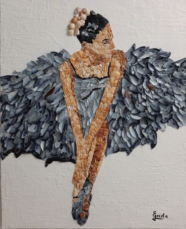 Sculpture titled "Shell Swan" by Erieta Gajtani, Original Artwork, Mosaic Mounted on Wood Panel