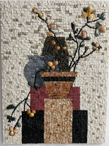 Sculpture titled "Stone Bloom" by Erieta Gajtani, Original Artwork, Mosaic Mounted on Wood Panel