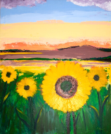 绘画 标题为“Campo Girasoles” 由Pedro Nieves (PENILO), 原创艺术品, 丙烯 安装在木质担架架上