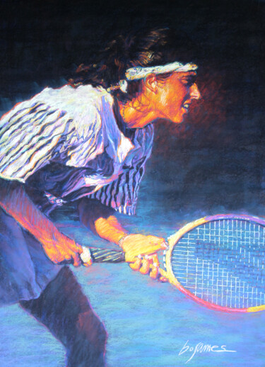 "Tennis Player at the Miami Lipton Tournament" 图画 标题为“"Tennis Player at t…” 由Bill James Family Estate-Jo Ann James Trustee, 原创艺术品, 粉彩 安装在纸板上