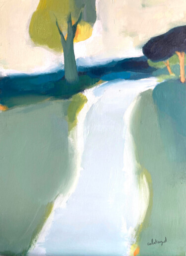 Schilderij getiteld "Le chemin blanc" door Ivan Calatayud, Origineel Kunstwerk, Acryl Gemonteerd op Houten paneel