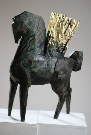 Z cyklu koniki beskidzkie: Szkolny pegaz Sculpture intitulée "Z cyklu koniki besk…" par Alex Johanson, Œuvre d'art originale, Bois