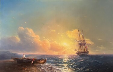 Fishermen by the Sea Painting titled "Fishermen by the Sea" by Samvel Atasunts, Original Artwork, Oil