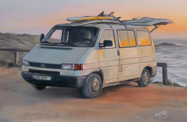 Painting titled ""Vanlife"" by Agathe Bazin, Original Artwork, Oil Mounted on Wood Stretcher frame