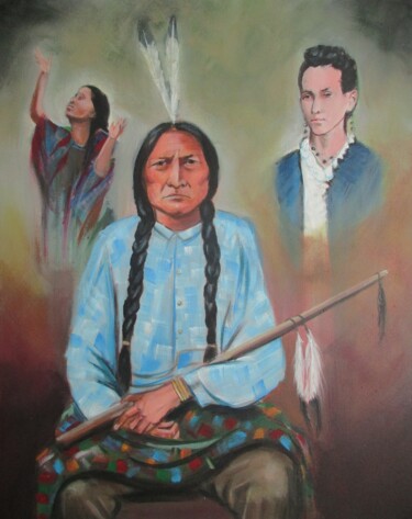 「Sitting Bull and Ca…」というタイトルの絵画 Cyril Harrisによって, オリジナルのアートワーク, アクリル ウッドストレッチャーフレームにマウント