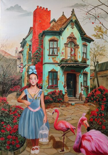 Pittura intitolato "L'ammastratrice di…" da Laura Muolo, Opera d'arte originale, Olio Montato su Telaio per barella in legno