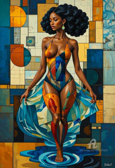 Digitale Kunst getiteld "HARMONY OF CONTRASTS" door Dulce, Origineel Kunstwerk, AI gegenereerde afbeelding Gemonteerd op Glas