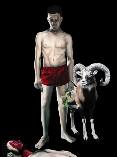 「David」というタイトルの絵画 Nicolas Maureauによって, オリジナルのアートワーク, オイル ウッドストレッチャーフレームにマウント