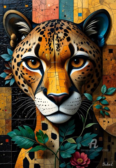 Digital Arts titled "FELINE FRAGMENTATION" by Dulce, Original Artwork, AI generated image Mounted on Glass