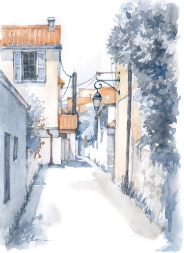 Old Town Glow 제목이 "Old Town Glow"인 미술작품 Tatiana Alekseeva로, 원작, 수채화