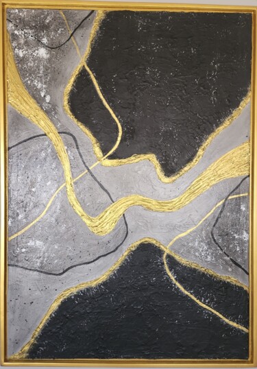 Ζωγραφική με τίτλο "Golden Current" από Polla D'Art, Αυθεντικά έργα τέχνης, Ακρυλικό