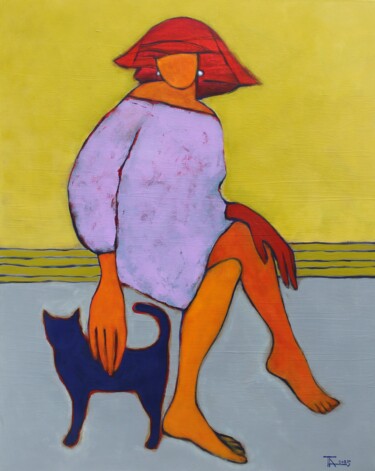 Schilderij getiteld "Mädchen mit Perleno…" door Tatjana Auschew, Origineel Kunstwerk, Acryl Gemonteerd op Frame voor houten…